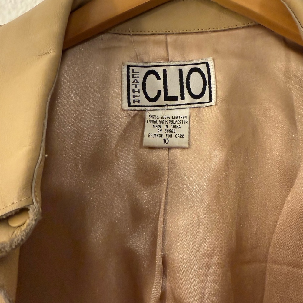 Vintage Clio Tan Lined Real Leather Jacket, Womens Size 10, Snap Button Closure - Picture 8 of 8